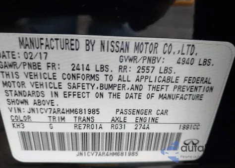 2017 Infiniti Q50 2.0T Base from USA, damaged, VIN JN1CV7AR4HM681985